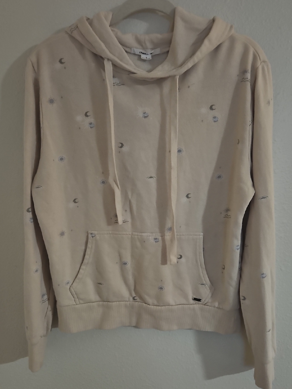O'Neill Tan Celestial Sun Moon Wave Print Pullover Hoodie Size Small